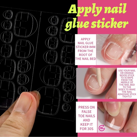French Tip Press On Nails for Toe With Nail Glue, 6 Sets Toe Nail Tips Glue on - Picture 5 of 15